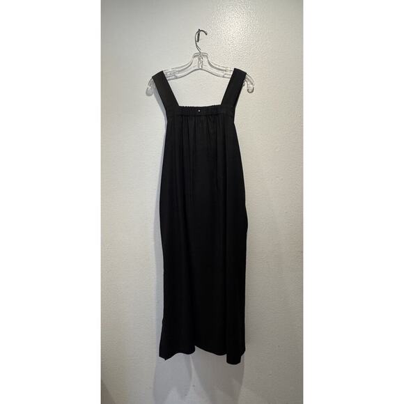 Cuyana Size XS Black Linen Blend MIDI Dress Tie Front Back Pockets Modern Boho - Picture 2 of 9